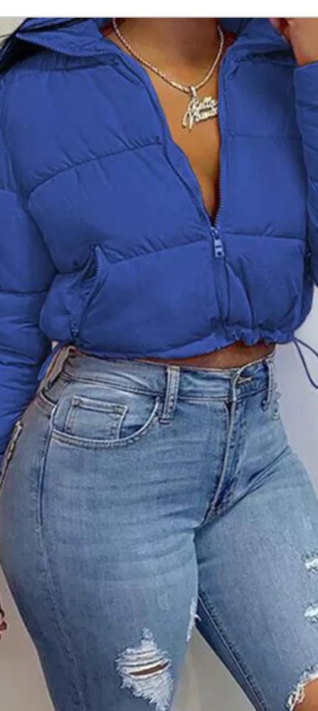 Blue waist line puffer coat